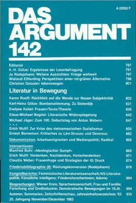 Das Argument 142. Literatur und Bewegung. Zeitschrift für Philosophie und Sozial