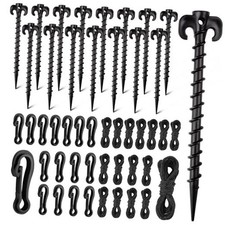 48 Pieces Plastic Inflatable Stakes Set Plastic Tent Stakes with Hooks  black