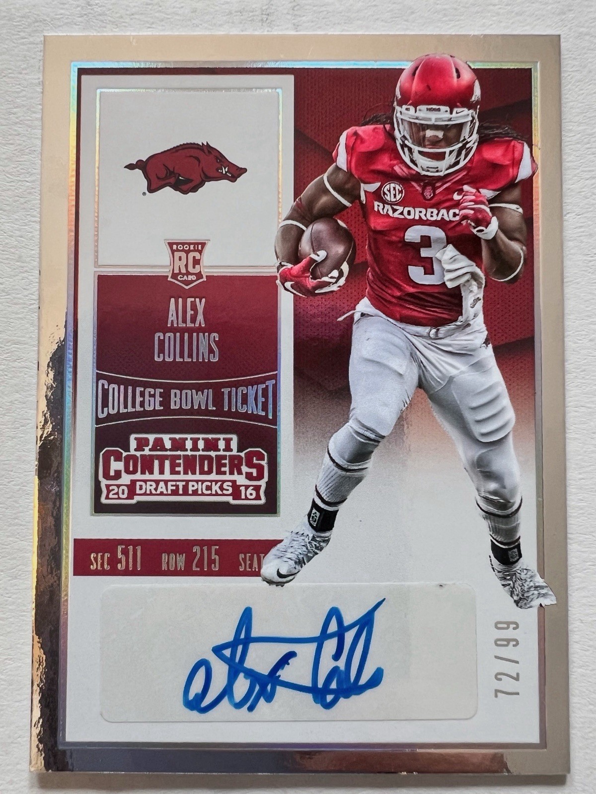 Alex Collins Panini Contenders Draft Picks #115 Autograph-Bowl Ticket