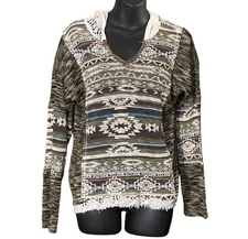Vintage Women’s Almost Famous Bojo Aztec Knit Long Sleeve Hoodie - Size XL