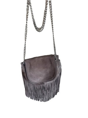 The Ramy Brook Nar Saddle Crossbody Shoulder Bag Taupe suede leather