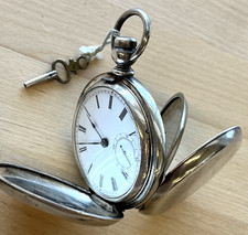 *Vintage* 1882 WALTHAM 18s BROADWAY Coin Silver Key Hunter Pocket Watch - RUNS