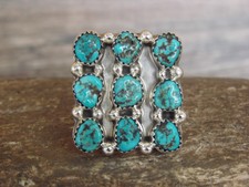 Native American Sterling Silver  Turquoise Cluster Ring - Begay - Size 7.5