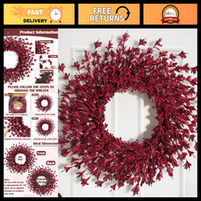 Large 26" Autumn Fall Wreath for Front Door - Burgundy Decorative Seasonal Decor