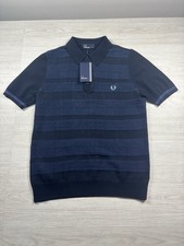 Polo Fred Perry in maglia blu navy media nuova con etichette