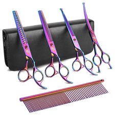 7" Dog Grooming Scissors Kit Multicolour, Premium Japanese 440C Stainless Ste...
