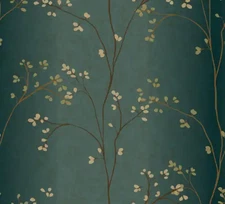 York Wallcoverings BR6224 Vertical Blossoms Wallpaper, Teal / Bronze Metallic