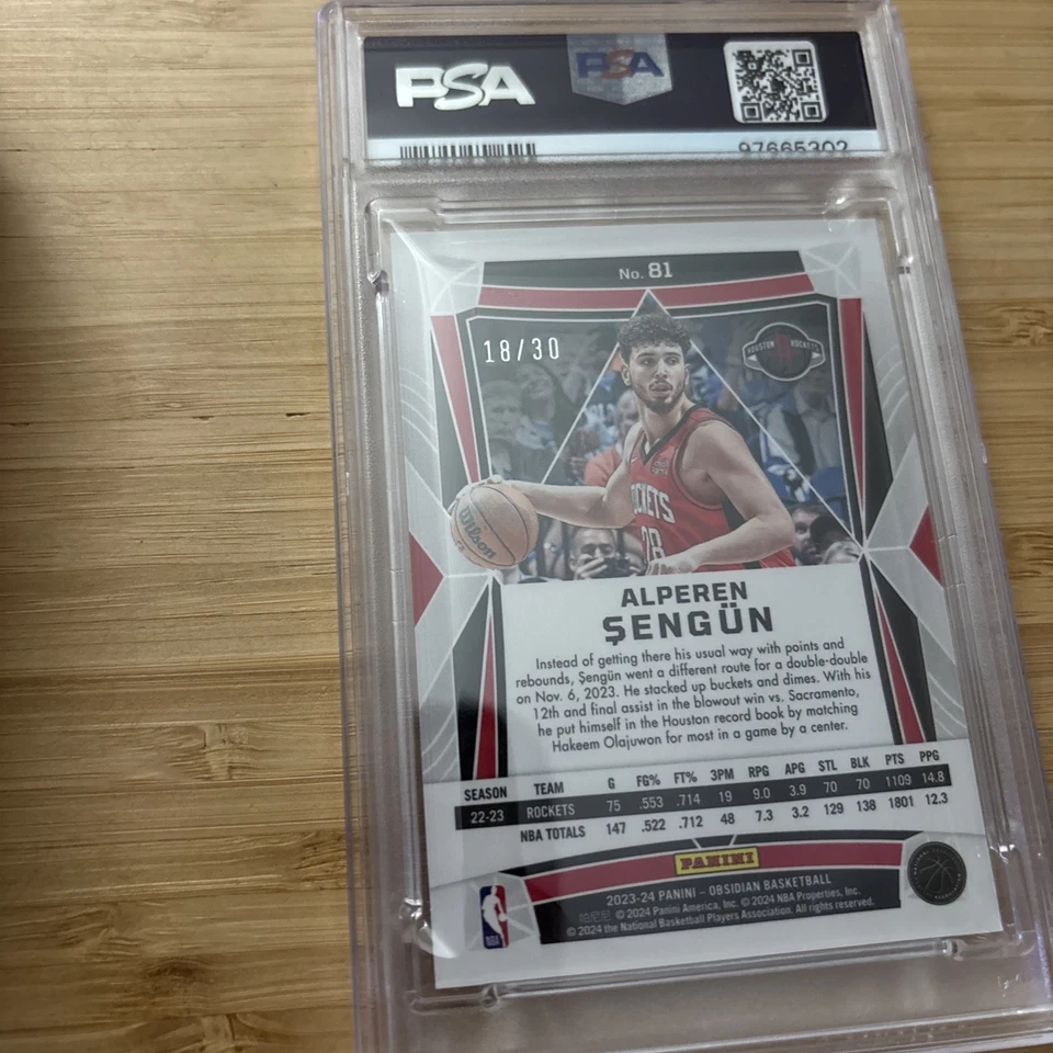 Alperen Sengun 2022-23 Panini NBA Obsidian Blue Electric Etch /30 PSA 10 pop 1 - Image 2 of 3