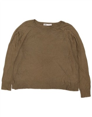 Zara Damen Pullover Pulli mit U-Boot-Ausschnitt UK 16 Large Khaki Viskose CA05