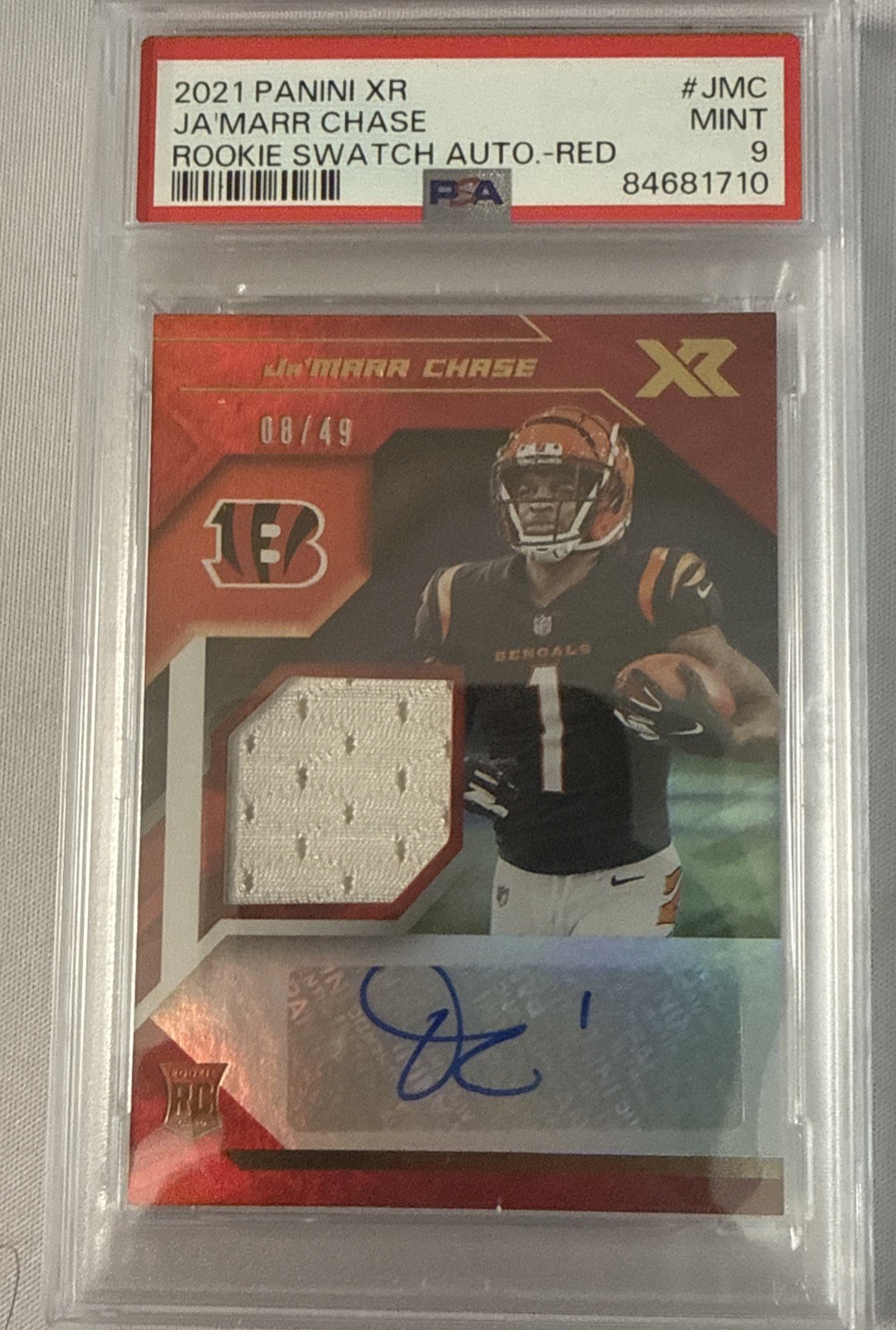 Psa 9 2021 Panini XR Rookie Swatch Autograph Ja'Marr Chase Red /49 Patch Rc view 1