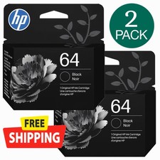  2-PACK HP 64 Black Noir Ink Cartridge, N9J90AN 140, New In Box, EXP 2/2028