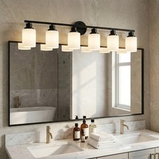 Vanity Light 39 in Black with Glass Shade 6-Lights Wall Fixture Bathroom Mirror