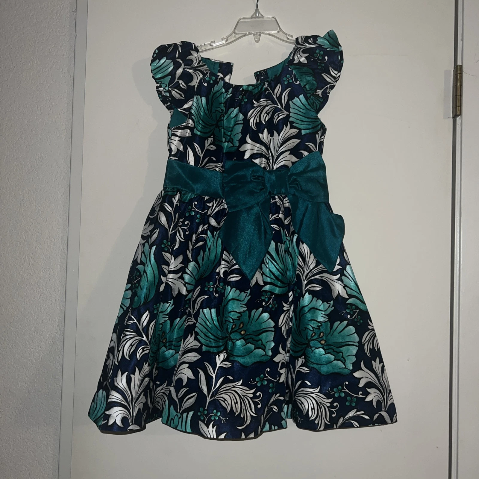 Used Girls Dressed Up By Gymboree Teal White Navy Floral Dress Sz 6