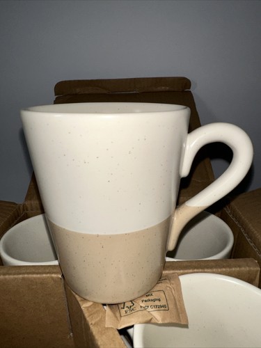 Set of 4 - Short St_ries Mugs Cream/Tan - New In Box FabFitFun - Picture 2 of 6