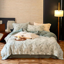 Botanical Leaves Duvet Cover Set King Linen Cotton Bedding Set,3D Jacquard Yarn-