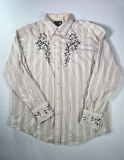 Wrangler Authentic Western Shirts XL Tan/Brown Pinstripes Black Embroidery
