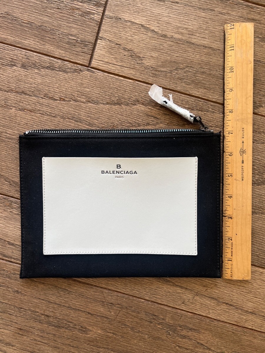 BALENCIAGA PARIS Pouch Travel Zip Bag Clutch Black White Brand New