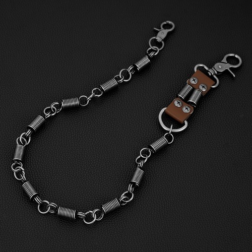 Mens Spring Punk Metal Leather Wallet Chain Links Keychain Jeans Pants Chain - Picture 9 of 25