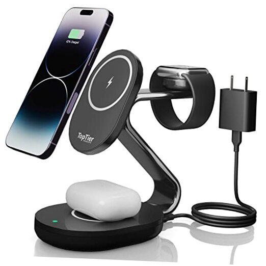 TopTier 3 in 1 Magsafe Wireless Charging Station, 20W Total,15W iPhone Black