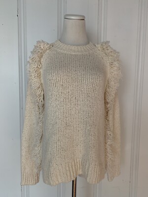 Madewell Sweater Size S Loop-Edge Pullover Cream Fringe FAST SHIP