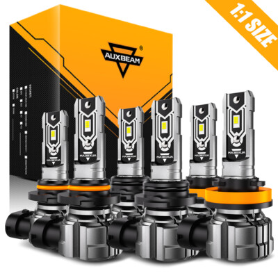 AUXBEAM 9005+9006+H11 LED Headlight High+Low Beam+Fog Bulbs 6500K 60000LM Bright