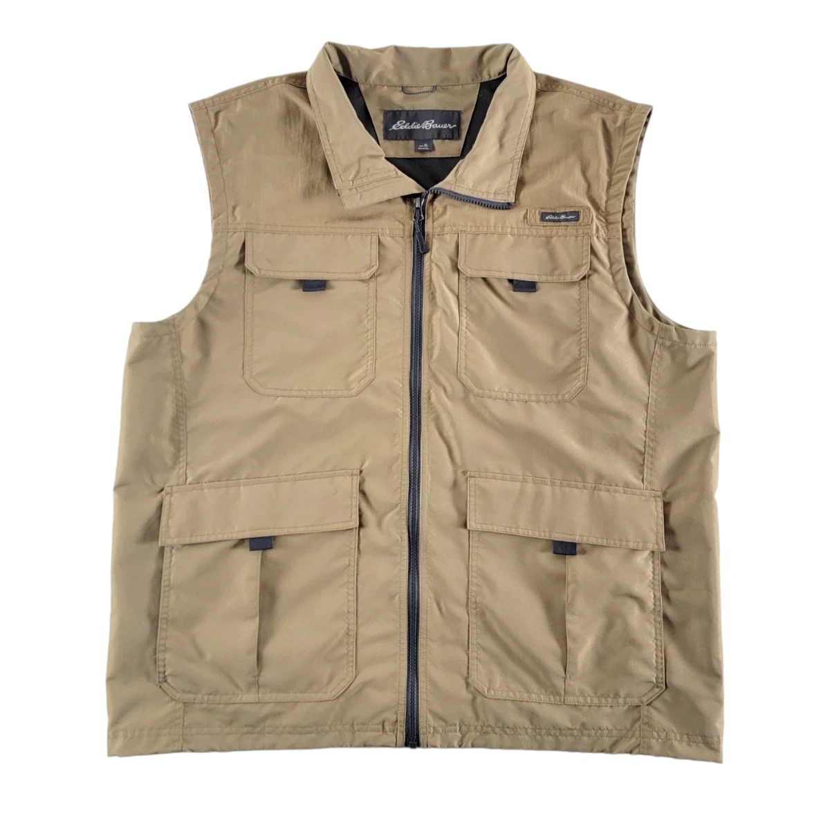 Eddie Bauer Men's Utility Vest XL Khaki Ripstop Full Zip Fishing Camping Hunting