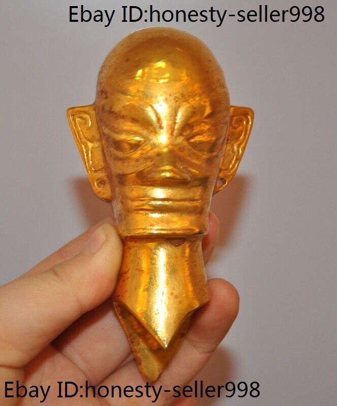Outlet sale feature 4.4'' Bargain old Chinese Sanxingdui Culture gold bronze human 24k Gilt