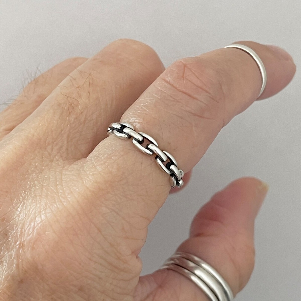Sterling Silver Unisex Link Chain Ring, Silver Rings