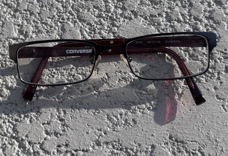 Converse Zing Gunmetal and Orange Rectangular Steel Eyeglass Frames 49-17-135