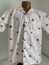 AFTCO BLUEWATER HAWAIIAN SHIRT MENS M MARITIME FLAGS SAILBOAT THEME USA MADE