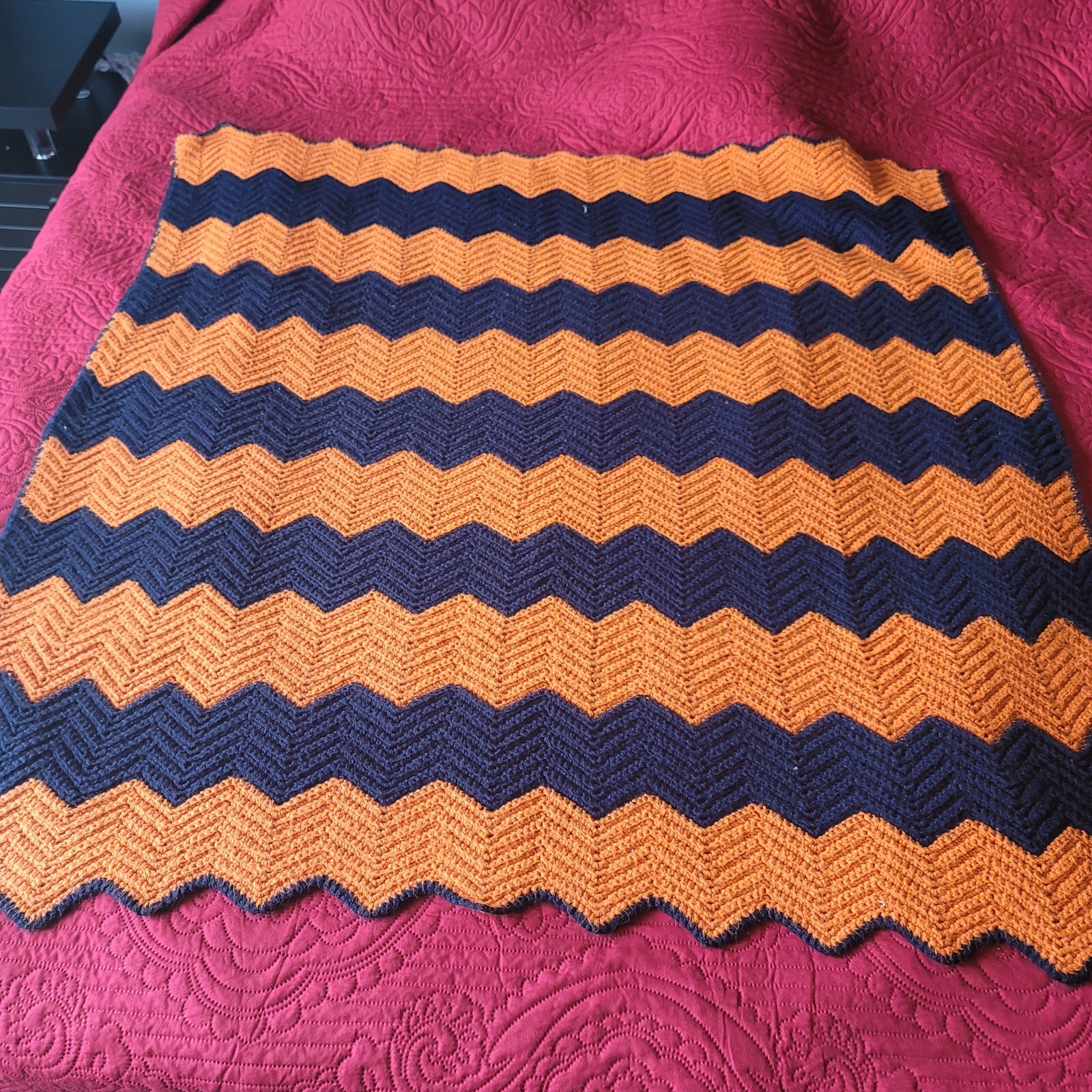 Afghan Throw Blanket UVA University of Virginia Orange/Navy Blue 53” X