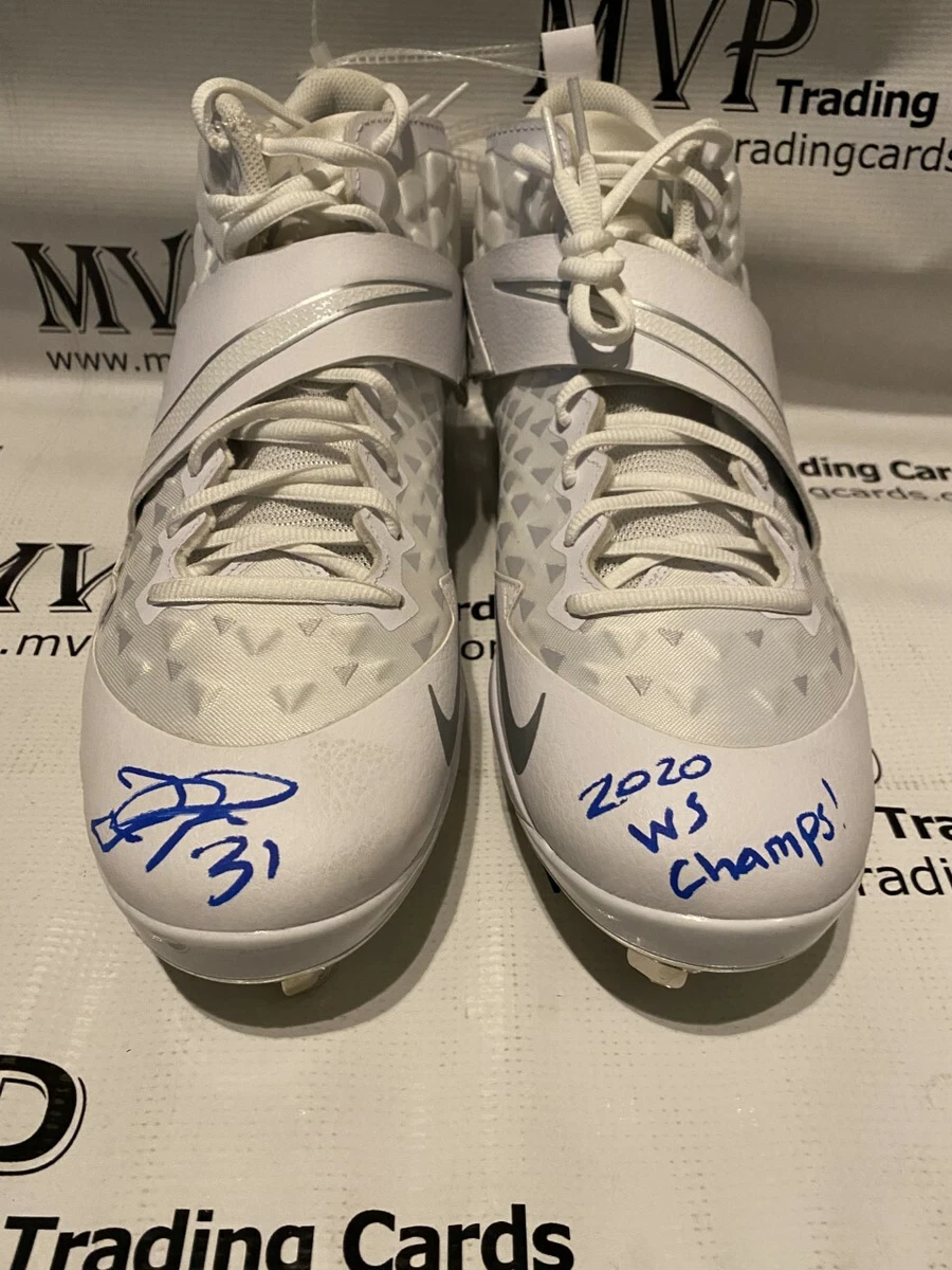Beckett Authentic Joc Pederson Auto White MLB Baseball Cleats w 2020 WS Champs