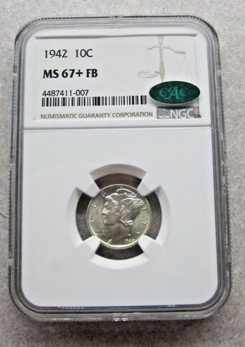 1942P Mercury Dime NGC MS 67+ FB with CAC