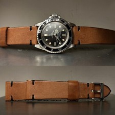 20 mm Veg tanned Cinnamon Brown Leather watch Strap for vintage watch submariner