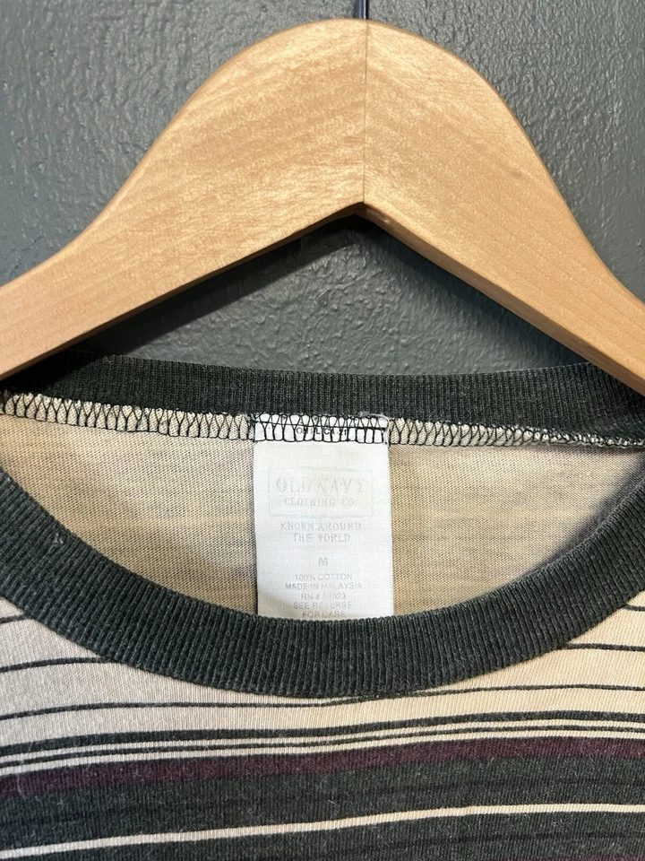 Camiseta De Colección Antigua Azul Marino Para Hombre Multicolor Rayas Manga Larga Talla Mediana Foto 3 de 3