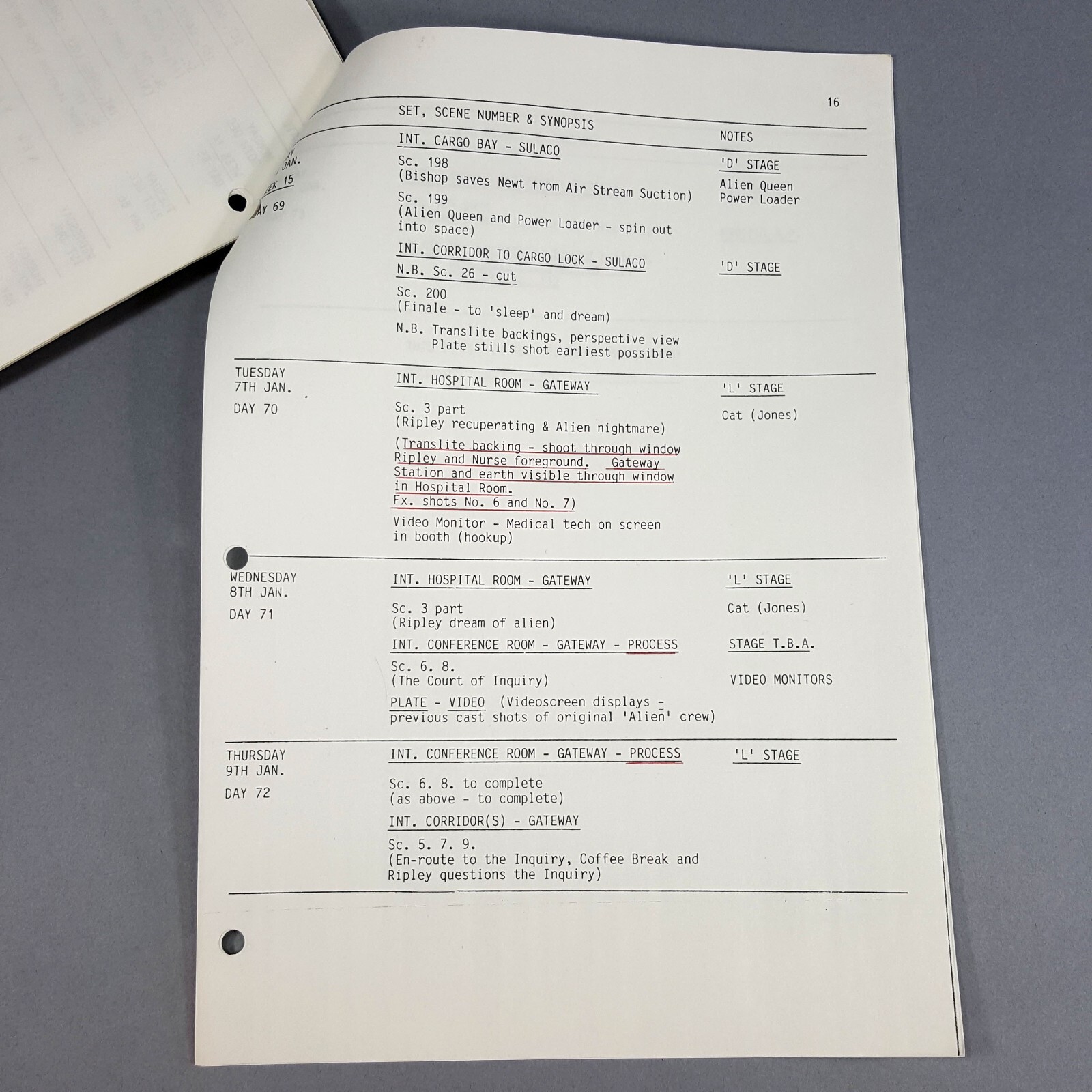Image 17 of Aliens (1986) - Production Used Shooting Schedule, Days 26-73, COA