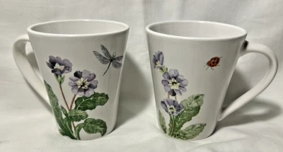 Corelle Coordinates Stoneware Mug Camellia Floral Ladybug Dragonfly - Lot of 2