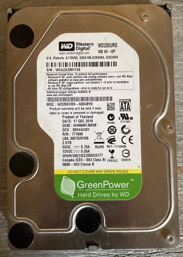 Disque dur 2 To , 3.5 pouce , sata , western digital Green power WD20EURS