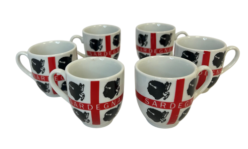 Set 6 Tazzine Da Caffè Con Piattino Senza Piattino Sardegna Bandiera 4 Mori - Foto 7 di 18
