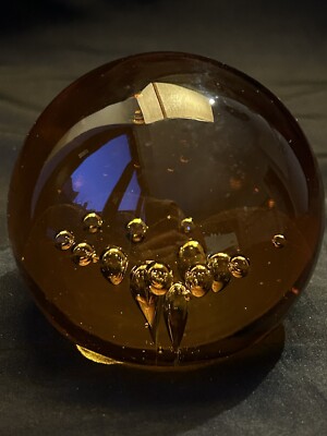 Bernstein Murano Glas Kugel Kristallkugel kontrollierte Blasen 2,3'' Briefbeschwerer Vintage