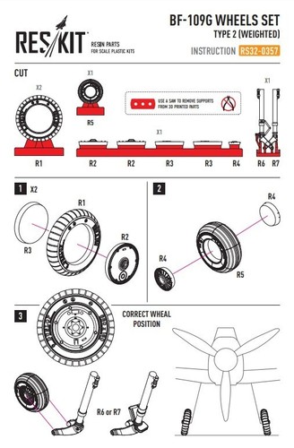 ResKit RS32-0357 for Scale model kit 1:32 Bf109G wheels set type 2 weighted - Picture 12 of 24