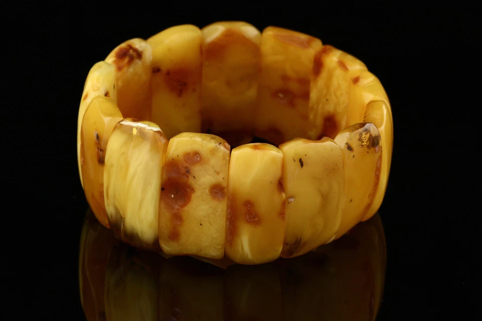 ANTIGUO ÁMBAR BÁLTICO Genuino Piezas Grandes Pulsera Elástica 43.9g b150610-7 Foto 3 de 3