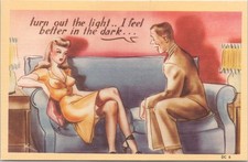 Postcard Humor Turn Out The Light.. I Feel Better In the Dark Couple on Couch