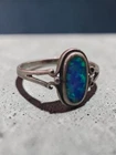 925 Sterling Silver Blue Green Opal Ring Size 8 Oval Cabochon Vintage Style