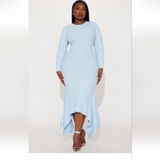 Fashion Nova Kaylie Sweater Maxi Dress - Light Blue Size 1X (EUC)
