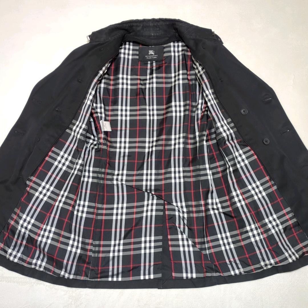 Burberry Black Label Trench Coat Nova Check Belted Black Cotton Size L For Men thumbnail 17