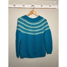 Vintage Fair Isle Nordic Sweater Small Medium Teal Grandpa Coastal Cottagecore