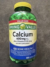 Spring Valley Calcium Plus Vitamin D Bone Health Dietary 500 Tablets 600 mg