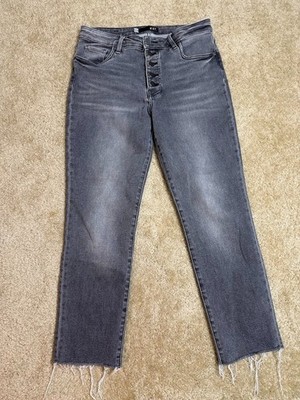 Kut From The Kloth Straight Leg Jeans Womens 10 Gray Button Fly Raw Hem Denim