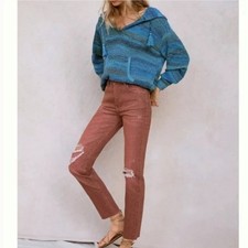 Pilcro The Vintage Straight Leg Jeans Destroyed Knees Terracotta Brown Size 28